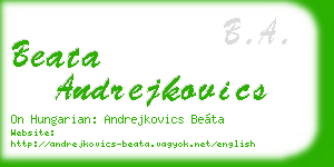 beata andrejkovics business card