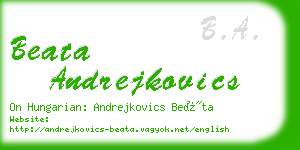 beata andrejkovics business card